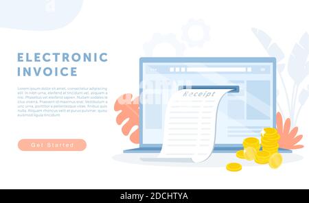 Electronic finance bill receipt, cartoon bank billing service for online financial report invoice Stock Vector