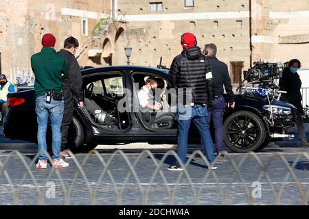 Rome, Italy. 21st Nov, 2020. Actor Tom Cruise and actress Hayley Atwell in a car during on the set of the film Mission Impossible 7 at Imperial Fora in Rome. Rome (Italy), November 21st 2020 Photo Samantha Zucchi Insidefoto Credit: insidefoto srl/Alamy Live News Stock Photo