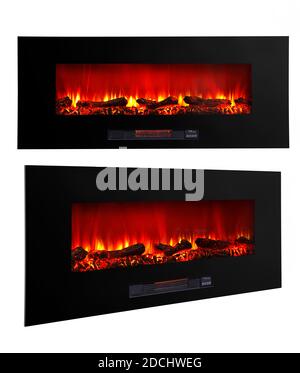 Electric fireplace isolated on white background Stock Photo