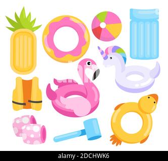 Toys water set, cartoon inflatable equipment collection Stock Vector