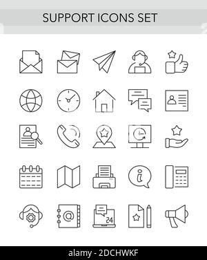 Support service thin line icons set, outline vector illustration collection with customers tech help Stock Vector