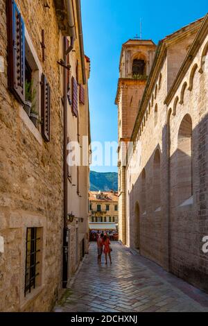 View of St. Tryphon Cathedral, Old Town, UNESCO World Heritage Site, Kotor, Montenegro, Europe Stock Photo
