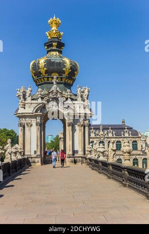 Historic golden crown at the Zwinger palace in Dresden, Germany Stock Photo