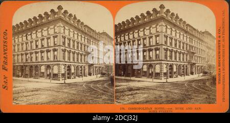 Cosmopolitan Hotel, cor. Bush and Sansome Streets., still image, Stereographs, 1850 - 1930, Thomas Houseworth & Co Stock Photo