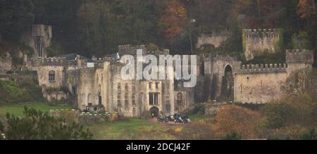 Gwrych Castle setting up cyclone for I’m a celebrity trial credit Ian Fairbrother/Alamy stock photos Stock Photo