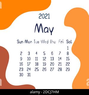 2021 may calendar with abstract shapes on background. Colorful modern calendar with trending colors, monthly planner. Vector flat illustration. Modern Stock Vector
