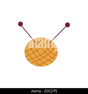 Ball of yarn. Knitting threads and needles. Round skein of yarn. Wool or cotton. Colorful vector isolated illustration hand drawn icon Stock Vector