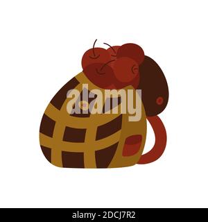 Backpack with red ripe apples. Harvest vitamin fruits, healthy food. Colorful vector isolated illustration on white background cartoon style Stock Vector