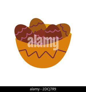 Bowl of chocolate cookies. Delicious dessert pastry. Colorful vector isolated illustration in cartoon style on white background Stock Vector