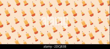 Christmas seamless pattern with burning candles in candlesticks on a pink background. Winter festive new year pattern. Vector illustration, can be use Stock Vector