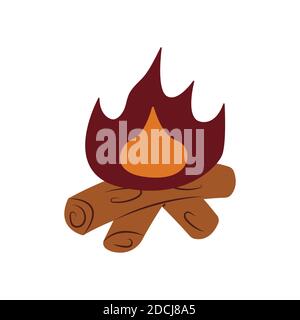 Burning cozy bonfire with firewood, colorful vector illustration on a white background. Isolated hand drawn Stock Vector