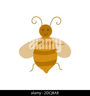 Cute honey bee smiles in flight. Vector illustration in cartoon style on white background Stock Vector