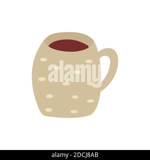 Cute cup of tea or coffee. Gray polka dots. Colorful cartoon vector isolated illustration on white background Stock Vector