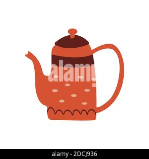 Cute red teapot with a burgundy lid. Colorful cartoon vector isolated illustration on white background Stock Vector