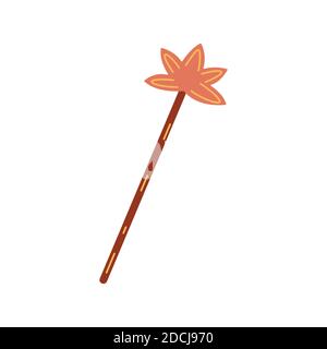 Magic wand. Maple leaf tip. Colorful vector isolated illustration in cartoon style Stock Vector