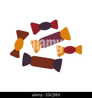 Set of delicious candies in different bright wrappers. Sweets for the holiday. Colorful vector isolated illustration in cartoon style on white backgro Stock Vector