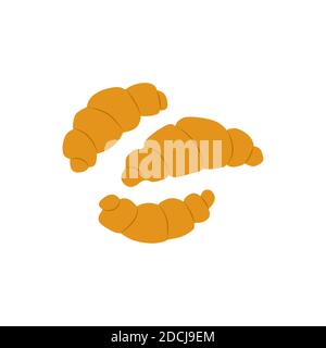 Three croissants. Vector illustration in a cartoon style on a white background. For cafe, restaurant, bakery. Delicious breakfast food Stock Vector