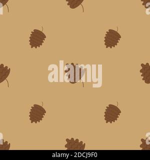 Seamless pattern with pine cones. Brown background. Wrapping paper or fabric. Colorful vector illustration Stock Vector