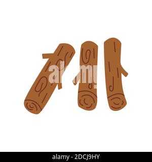 Stack of firewood, three logs, wood for kindling the fireplace. Colorful vector isolated illustration hand drawn Stock Vector