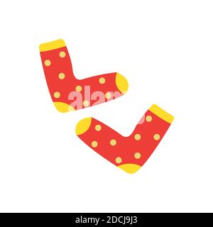 Warm cozy socks. Red with polka dots. Comfortable clothes for cold weather. Winter or autumn socks. Isolated vector illustration in flat style Stock Vector