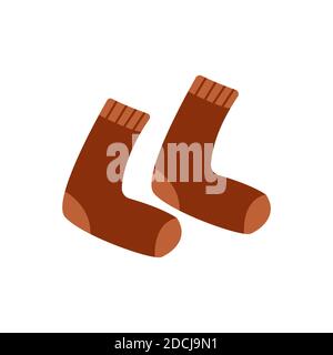 Warm cozy socks. Brown color. Comfortable clothes for cold weather. Winter or autumn socks. Isolated vector illustration in flat style Stock Vector