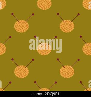 Seamless pattern with yarn and knitting needles. A ball of thread for knitting. Vector illustration, can be used as gift wrapping Stock Vector