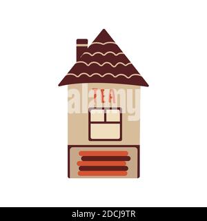 Tea house. Nice house for tea bags. Vector illustration in cartoon style on a white background. Stock Vector