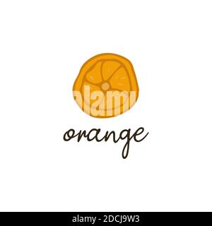 Slice of orange. Fresh citrus fruit. Hand drawn isolated vector illustration with an inscription. Vitamin Stock Vector
