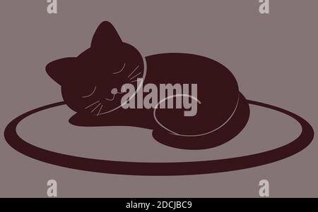 Cute kitten sleeping on the mat. Fat chocolate Cat. Isolated vector illustration. Stock Vector