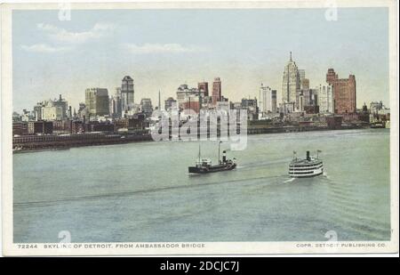 Skyline of Detroit from Ambassador Avenue, Detroit, Mich., still image, Postcards, 1898 - 1931 Stock Photo