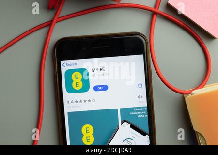 New York, United States - 7 November 2020: MY EE app store logo on phone screen, Illustrative Editorial. Stock Photo