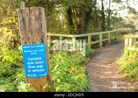 November 2020 - Signs on the Nation Cycle Network route 26 at Yatton Stock Photo