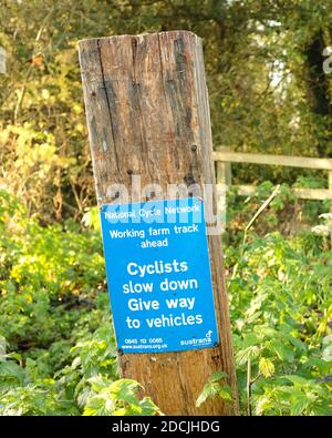 November 2020 - Signs on the Nation Cycle Network route 26 at Yatton Stock Photo