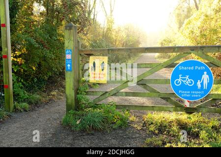 November 2020 - Signs on the Nation Cycle Network route 26 at Yatton Stock Photo