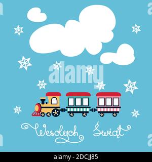 Polish Happy Holidays Card with Puffing Train Stock Vector