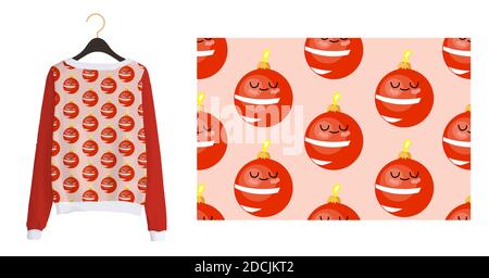 Trending Christmas pattern. New Year's seamless print. Christmas balls. Winter pattern on a pink background. Stock Vector
