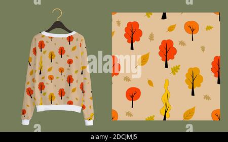 Trendy autumn pattern. Trees seamless print. Autumn forest. Stock Vector