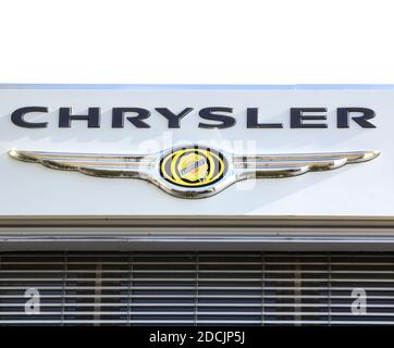 Nurnberg, Germany: Chrysler is an American automobile manufacturer headquartered in Auburn Hills, Michigan and owned by holding company Fiat Chrysler Stock Photo