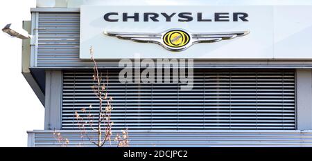 Nurnberg, Germany: Chrysler is an American automobile manufacturer headquartered in Auburn Hills, Michigan and owned by holding company Fiat Chrysler Stock Photo