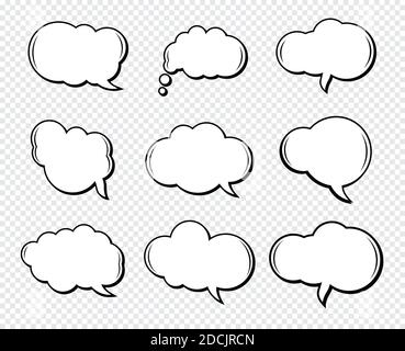 A set of comic speech balloons on transparent background. Vector Illustration. Stock Vector