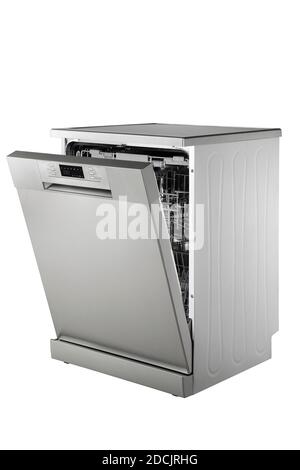 Open door dishwasher isolated on white background Stock Photo