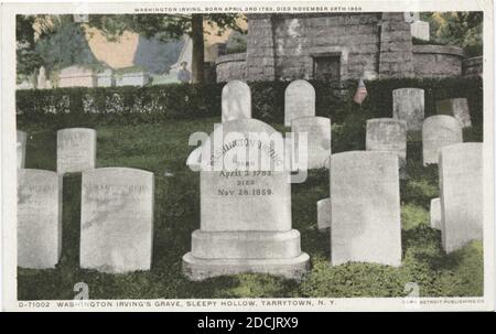 Washington Irving's Grave, Sleepy Hollow, Tarrytown, N. Y., still image, Postcards, 1898 - 1931 Stock Photo