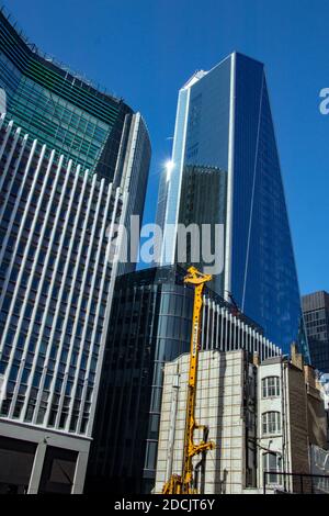 London/England - September18th 2020: A building site on Fenchurch Street in the city of London pile driving for a new building. Stock Photo