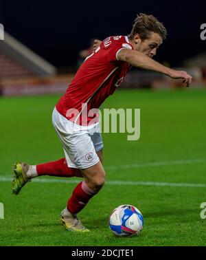 Oakwell Stadium, Barnsley, Yorkshire, UK. 21st Nov, 2020. English Football League Championship Football, Barnsley FC versus Nottingham Forest; Callum Brittain of Barnsley on the ball Credit: Action Plus Sports/Alamy Live News Stock Photo