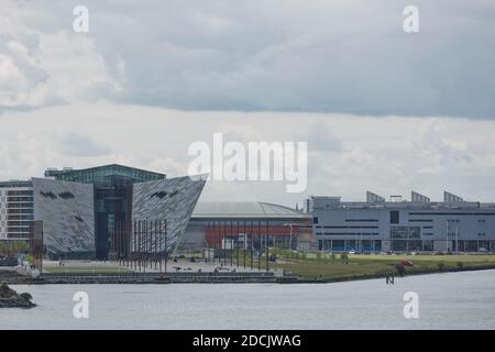 Belfast, Northern Ireland - June 9, 2017: Titanic Belfast, Museum and Visitor Center, one of Belfast's most iconic landmarks, on the site where Titani Stock Photo