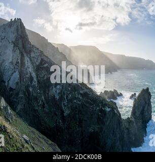 the wild rocky coast of Galicia in northern Spain at Cabo Ortegal Stock Photo