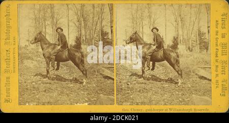 Geo. Cheney, gate keeper at Williamsburg reservoir., still image, Stereographs, 1874, Knowlton Bros Stock Photo