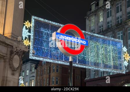 London Underground neon signs at Oxford Circus Underground Station have ...