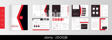 A4 size 16 page Brochure creative design. Multipurpose template with cover, back and inside pages. Trendy minimalist flat geometric design. Vertical a Stock Vector
