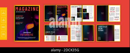 12 page futuristic modern style design Magazine or brochure with print ready. Stock Vector
